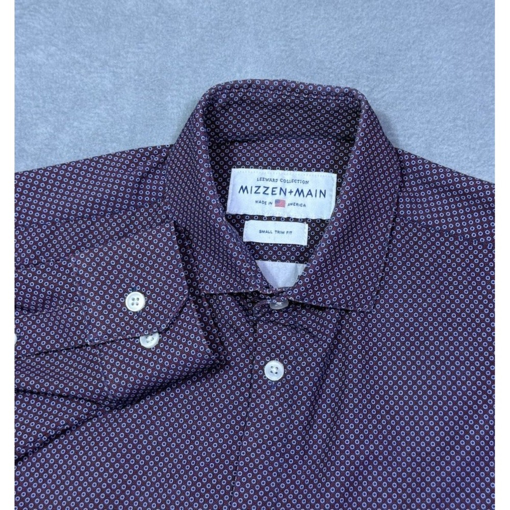 Mizzen+Main Leeward Shirt Mens S Maroon Geometric Trim Fit USA Normcore Modern